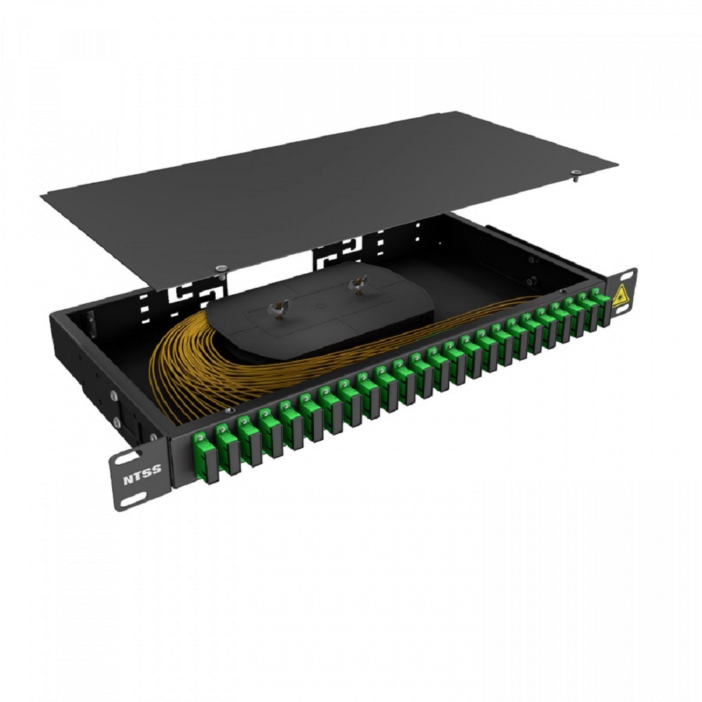 NTSS Кросс 19" NTSS PREMIUM, предсобранный 1U, 16 портов SC/APC duplex, 9/125 мкм, (сплошная панель, розетки, сплайс, КДЗС, пигтейлы), черный, RAL9005 NTSS-RFOB-PM-1U-16-2SC/A-9-SP1.5G0A-BL