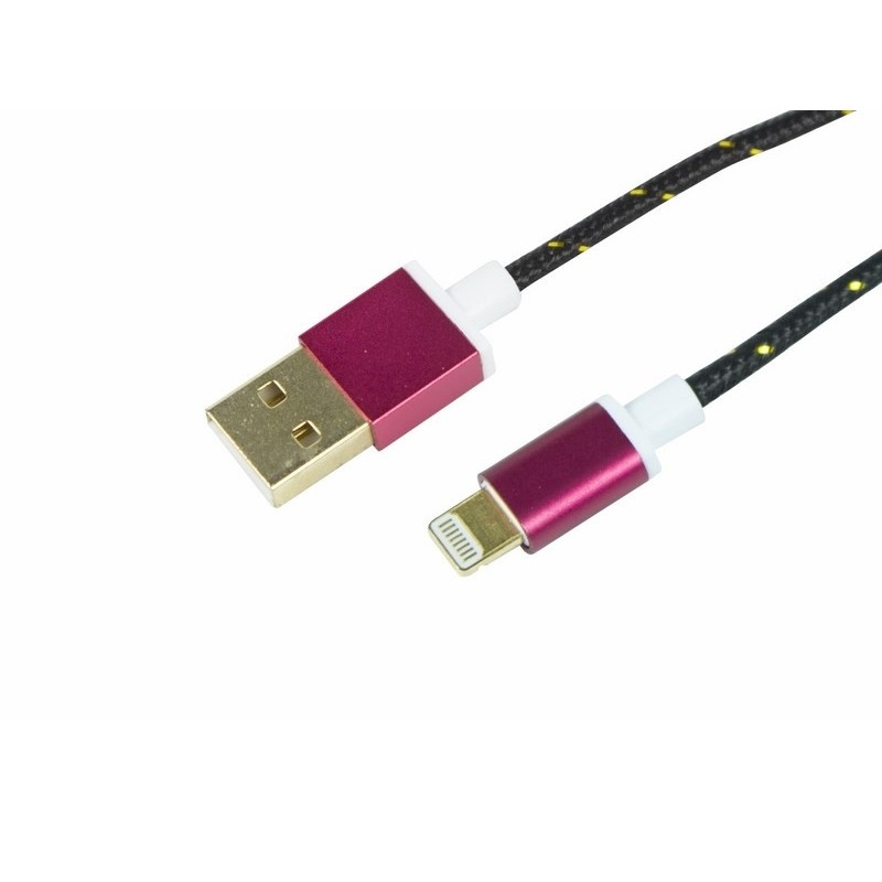 USB кабель для iPhone 5/5S/5C, шнур в тканевой оплетке, черный REXANT (Цена за шт.,в уп.10 шт.)