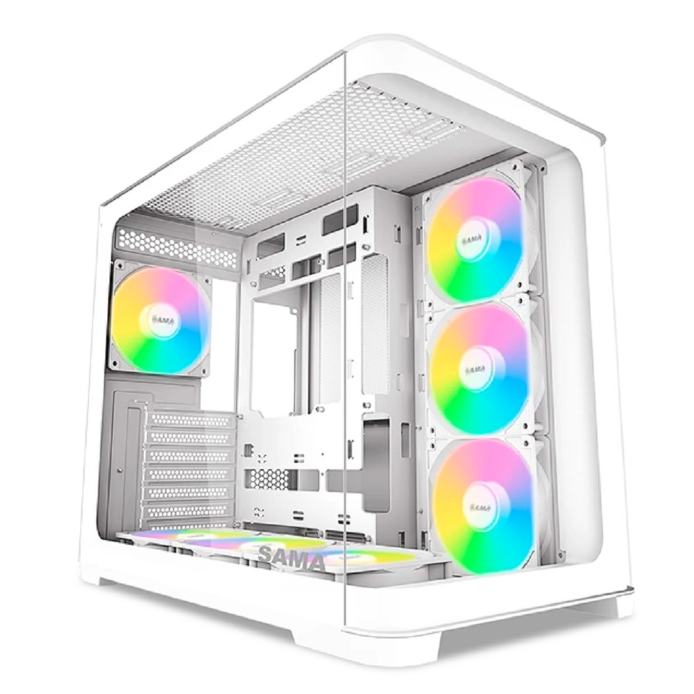 Case SAMA V60 White, Midi-Tower, TG, 7x120mm ARGB, 2xUSB 3.0 + 1xUSB 3.1 Type-C, ATX, mATX, mITX White