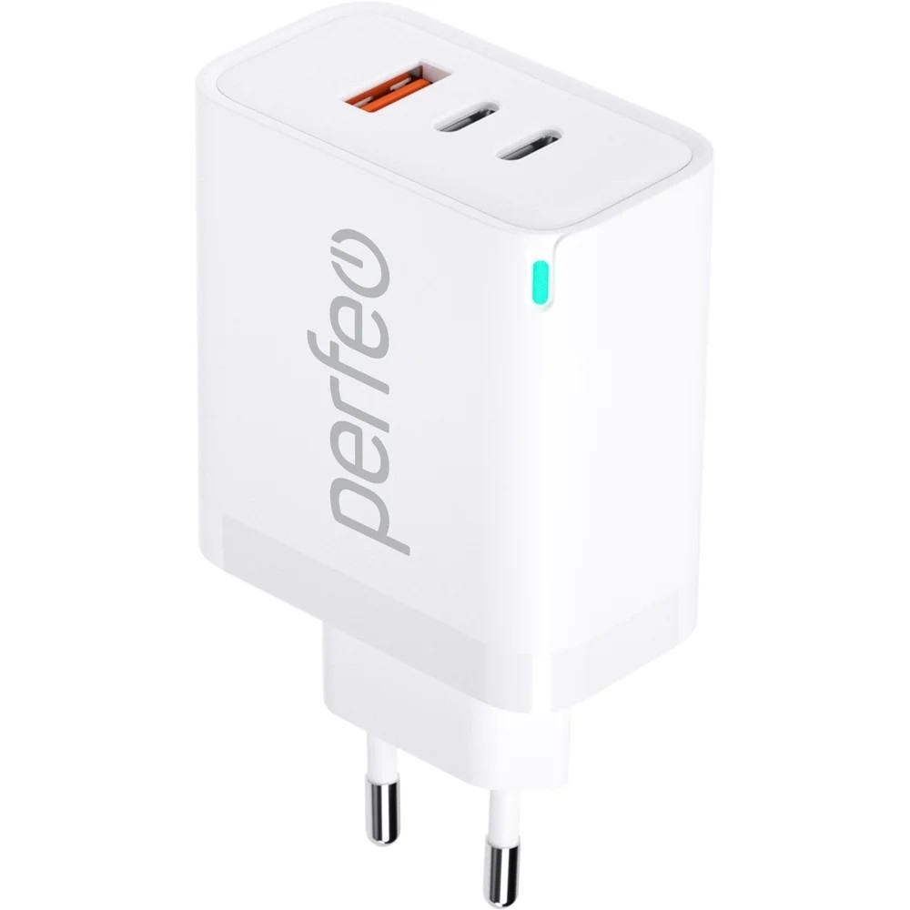 PERFEO Сетевое зарядное устройство с тремя разъемами USB-A+2xTYPE-C, GaN, 65W, белый (I4655)