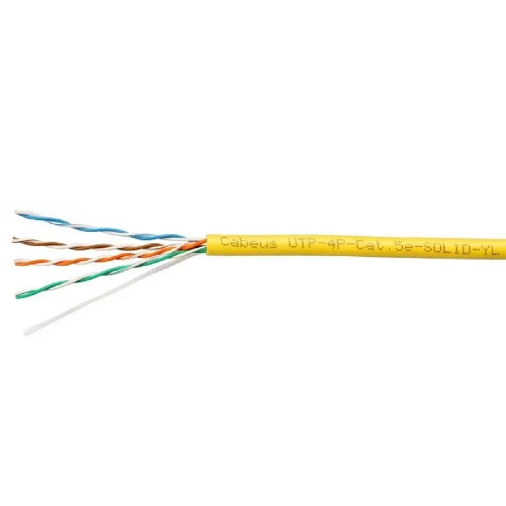 UTP-4P-Cat.5e-SOLID-YL Кабель витая пара Cabeus UTP 4 пар. кат. 5е одножильный D 05 AWG24 PVC нг(А)-LS 1м (бухта 305м) внутренний цвет: жёлтый