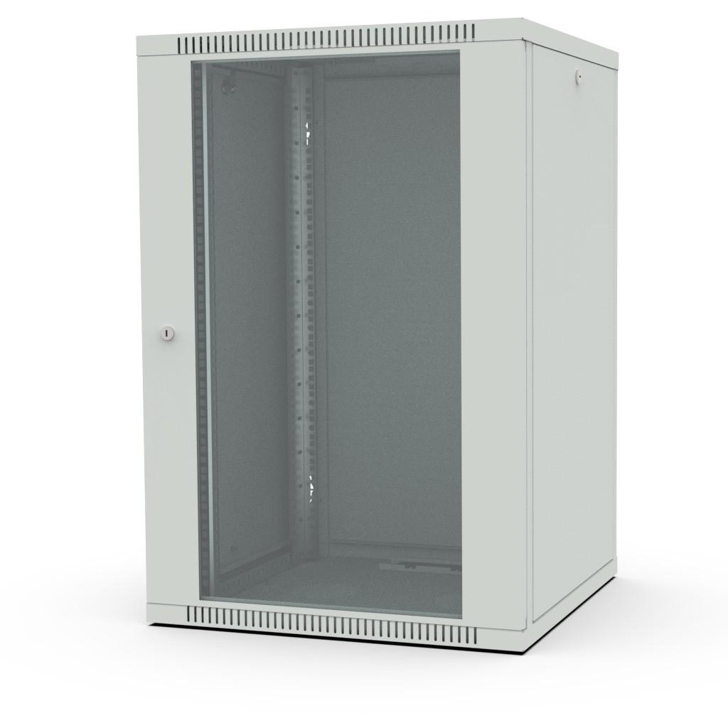 Шкаф настенный 19", 18U Filum FL-WB-1866GM-GY Wall Box (ШхГхВ) 600x600x890 мм, дверь стеклянная, цвет серый RAL7035