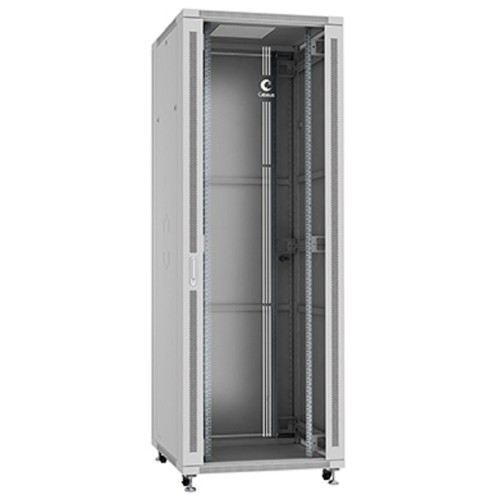 Cabeus SH-05C-47U80/80 Шкаф монтажный телекоммуникационный 19" напольный для распределительного и серверного оборудования 47U 800x800x2277mm (ШхГхВ) передняя стеклянная и задняя сплошная металлическая двери, ручка с замком, цвет серый (RAL 7035)