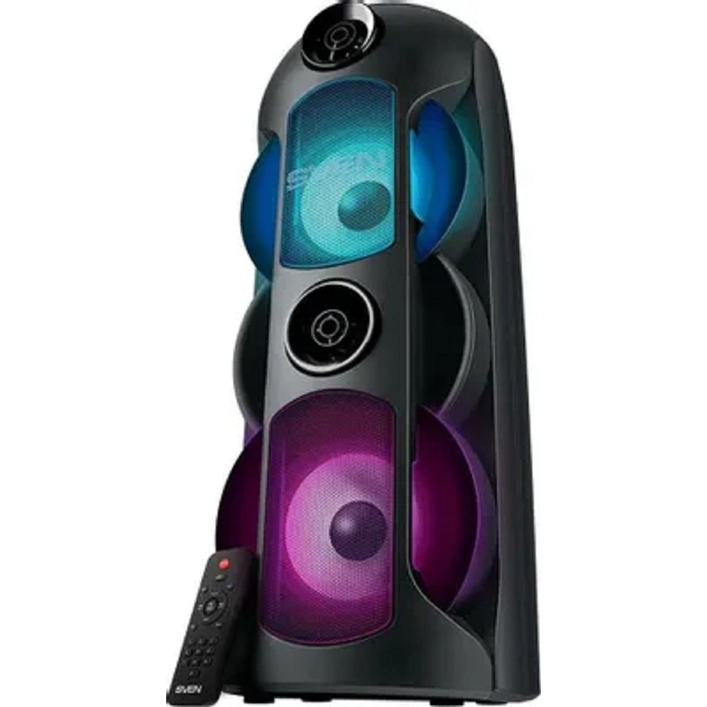 Мобильная аудиосистема SVEN PS-720 чёрный (2x40W, mini Jack, USB, Bluetooth, FM, micro SD, LED-дисплей, ПДУ,  USB Type-C, 2 x 4400 мA, LED подсветка)