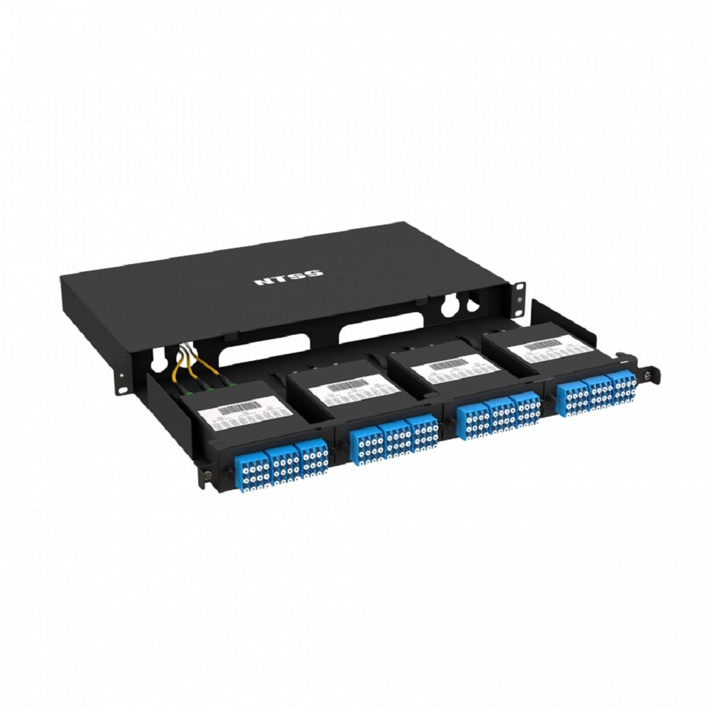 NTSS Кросс распределительный стоечный выдвижной 19” NTSS PREMIUM 1U, 4 кассеты MTP, черный NTSS-RsFOB-PM-1U-C04-MTP-BL