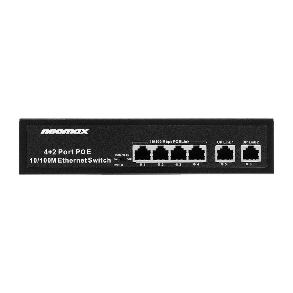 Повреждение упаковки NEOMAX неуправляемый коммутатор NMS-106PoE-100-S, 6 портов 100 Mbps, 4xPoE+, 110W, металл