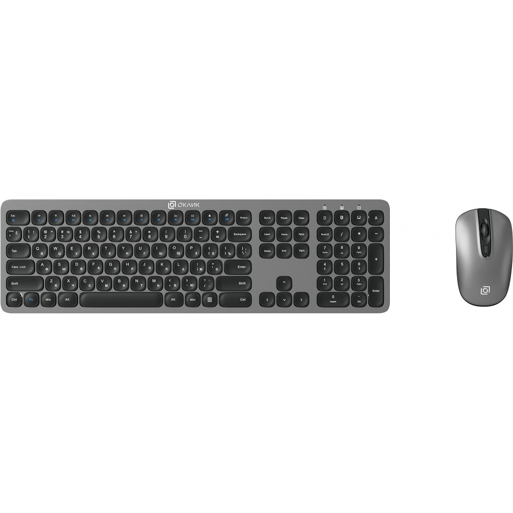 Клавиатура + мышь Oklick 300M клав:серый мышь:серый/черный USB беспроводная slim [1488402]