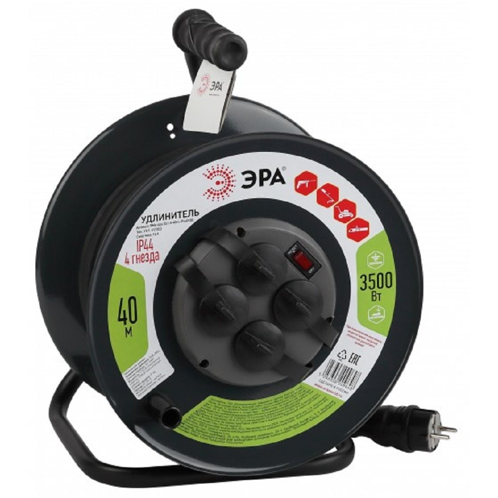 ЭРА Б0046848 Удлинитель силовой RMx-4es-3x1.5-40m-IP44(KG) на м. катушке c/з 4 гн 40м КГ 3х1.5