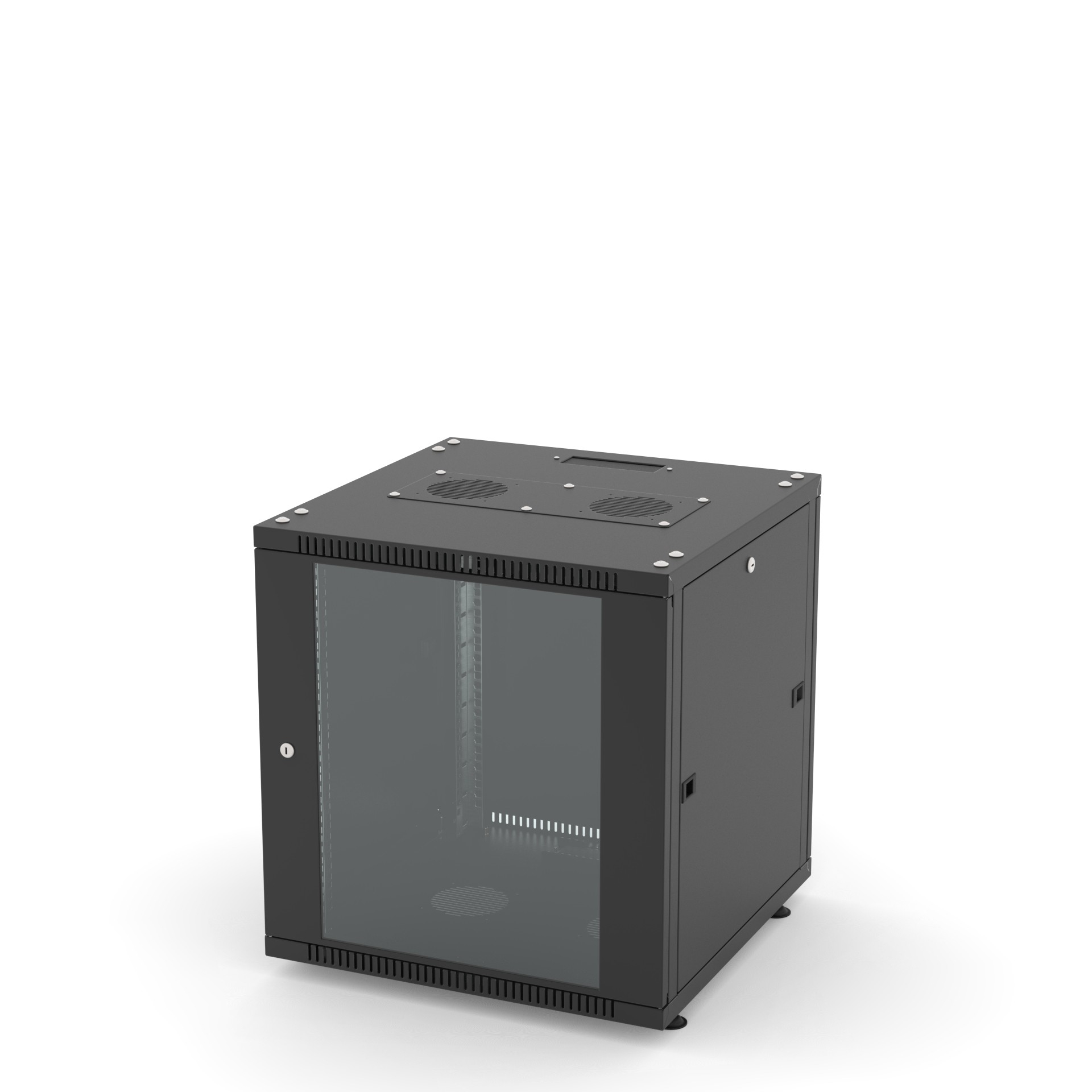 Шкаф напольный 19", 12U Filum FL-NT-1266GM1M-BK NETWORK (ШхГхВ) 600x600x623 мм, двери: стеклянная/сплошная металл, цвет черный RAL9005