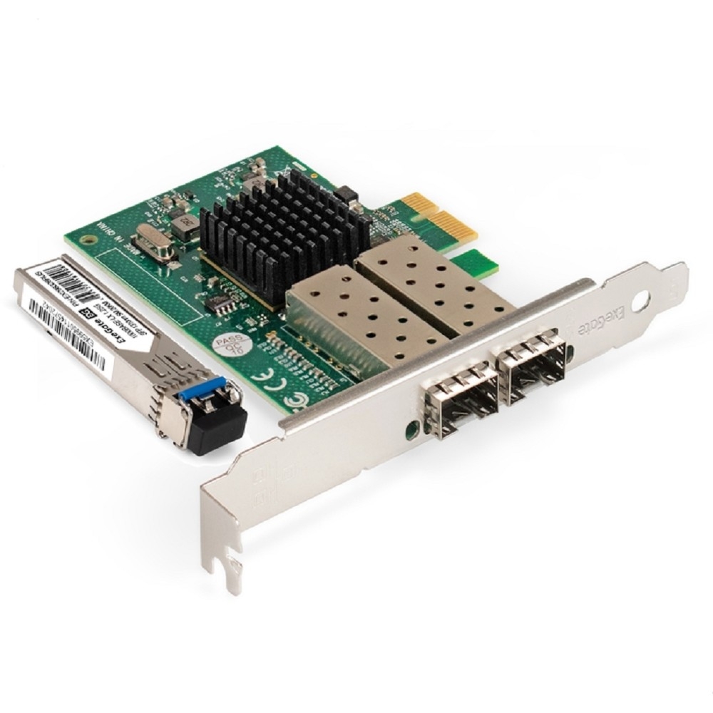 Exegate EX298938RUS Комплект: Сетевой адаптер SFP ExeGate EXE-82576-F2 + Трансивер Single-Mode до 20км ExeGate EXT-1G-SM1310-LC2-20KM (EX296229RUS: PCI-E x1 v2.0, порты 2x SFP (10/100/1000Mb/s), Gigab
