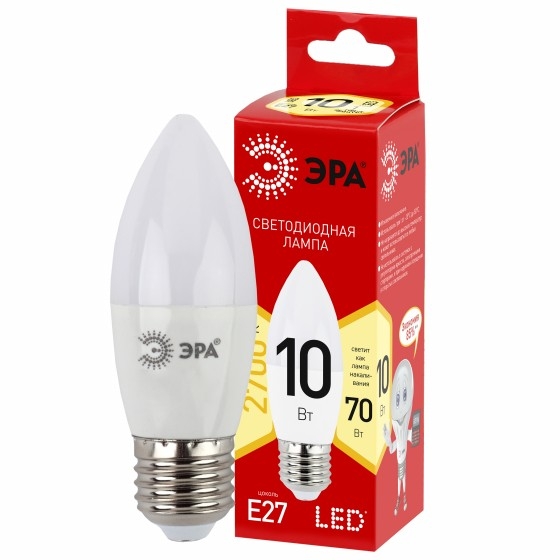 Эра Б0052377 Лампочка светодиодная RED LINE LED B35-10W-827-E27 R E27 / Е27 10 Вт свеча теплый белый свет