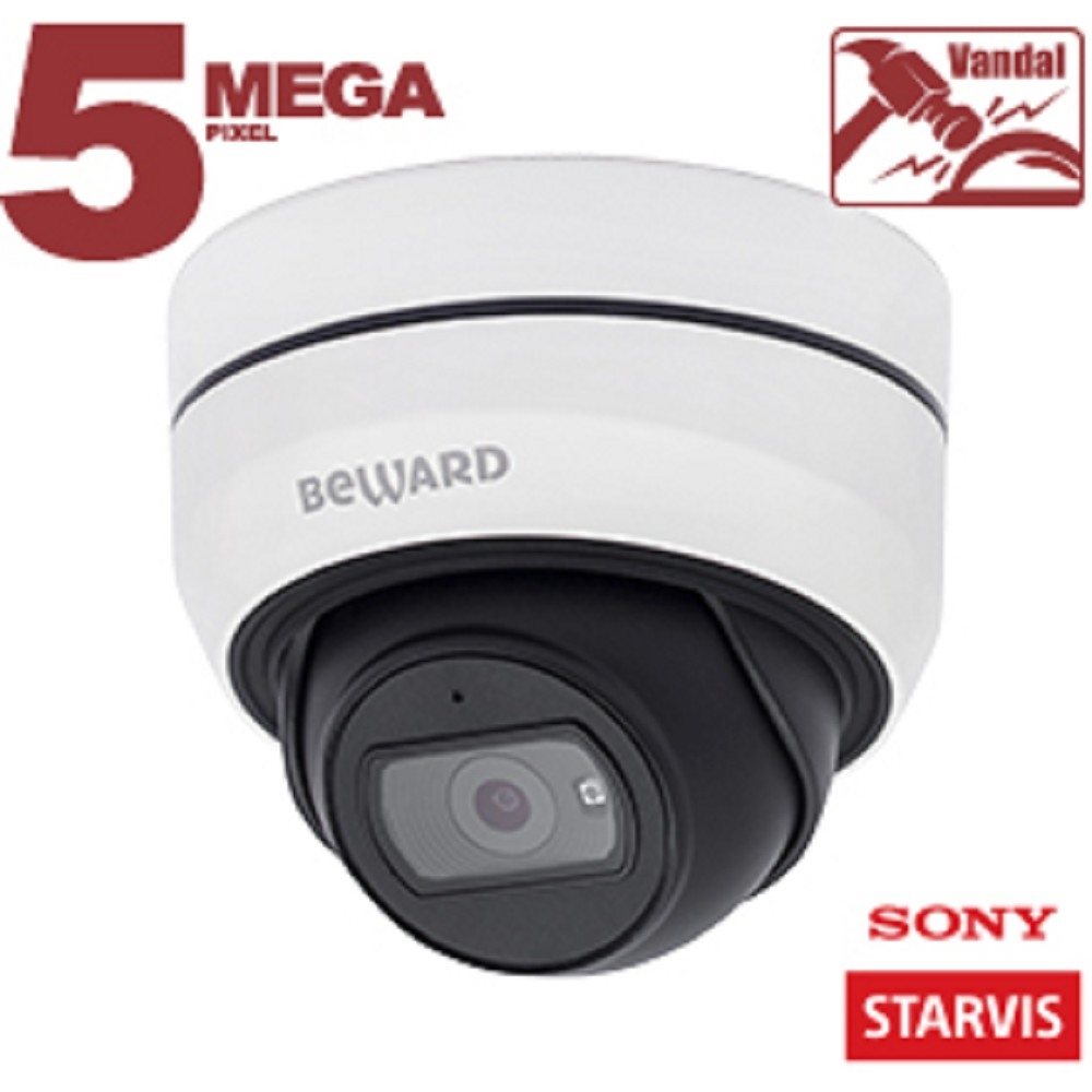 5 Мп, 1/2.8'' КМОП Sony Starvis, 0.006 лк (день)/0.003лк (ночь), 2xWDR до 120 дБ, 3 потока H.265/Н.264 HP/MP/BP, MJPEG, 30к/с, 2592x1944, объектив 2.8 / 3.6 мм (на выбор), электромеханический ИК-фильтр, ИК-подсветка (до 25м), PoE, microSDXC (до 256 ГБ), IK10, IP67, от -40 до +60°С, внутрикорпусное подключение, встроенная видеоаналитика, SIP