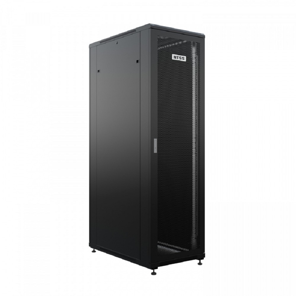 NTSS Шкаф напольный универсальный серверный NTSS R 32U 600х1000мм, 4 профиля 19, двери перфорированная и сплошная металл, боковые стенки съемные, регулируемые опоры, разобранный, черный RAL 9005 NTSS-