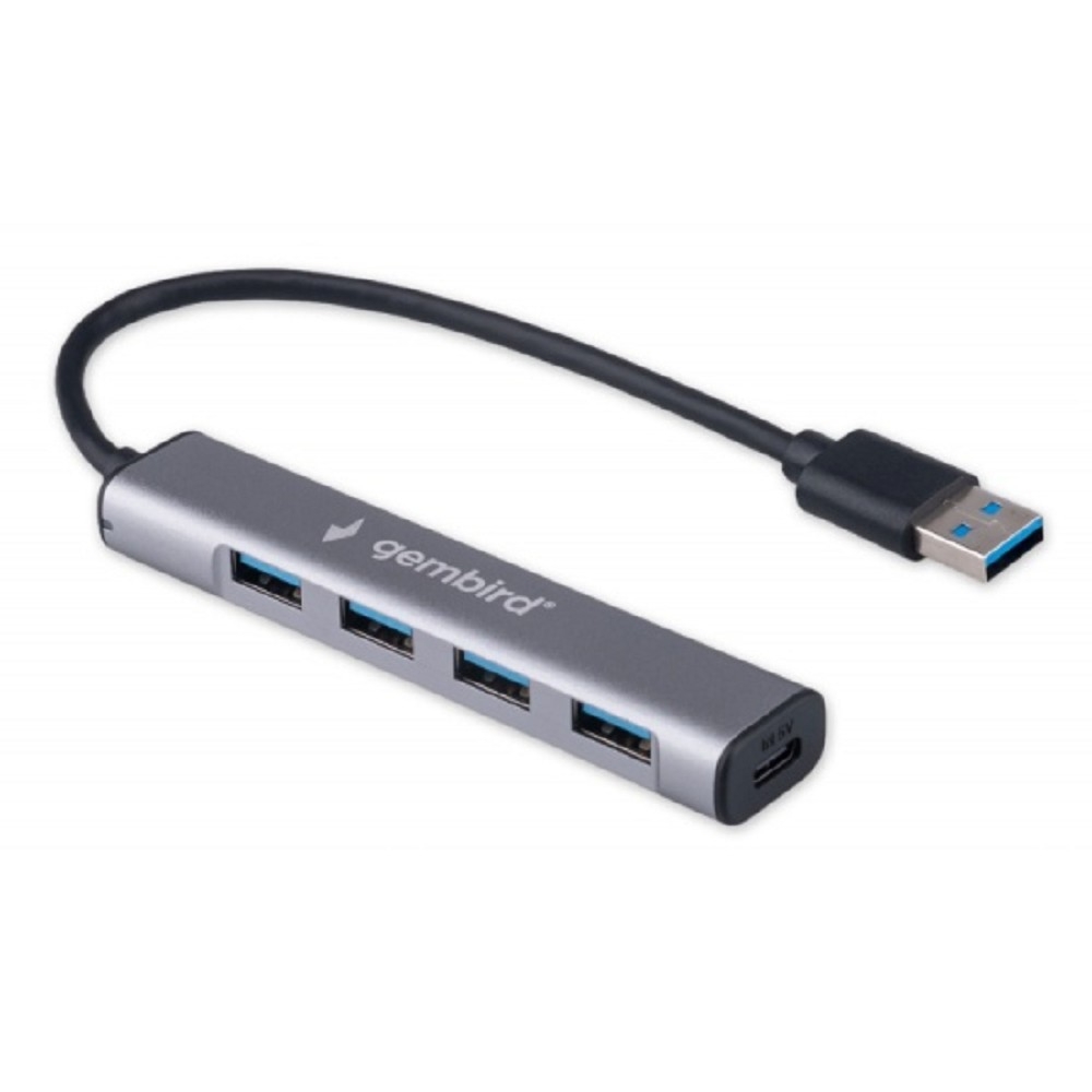 UHB-C484 Разветвитель USB3.1 Gembird UHB-C484, 4хUSB, с доп.питанием (порт Type-C), кабель USB  19см, алюминий, коробка