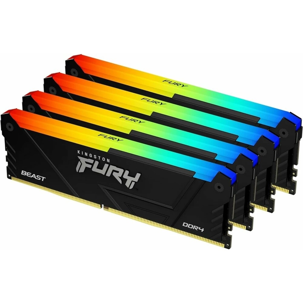 Оперативная память Kingston Fury Beast, DDR4, 128GB (4x32GB), 3600MHz, CL18, DIMM, RGB, радиатор, черный