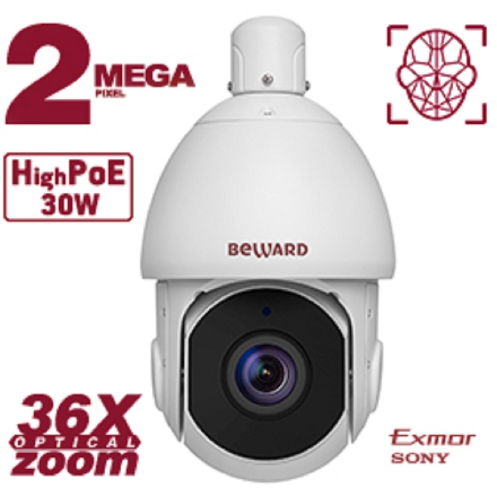 2 Мп, 1/2'' КМОП SONY Exmor, купольная скоростная 0.1-250°/сек, 0.001 лк (день)/0.0005 лк (ночь), 2xWDR до 140 дБ, 3 потока H.265/H.264/MJPEG, Zoom 36x оптич., 1920x1080, 100к/c, АРД, вариф. ИК-подсветка (до 300м), 24В (DC, AC)/High PoE, microSDXC (до 256 ГБ), IP66, от -40 до +60°С, обогрев, EIS, встроенная видеоаналитика, SIP, детекция лиц, функция автослежения