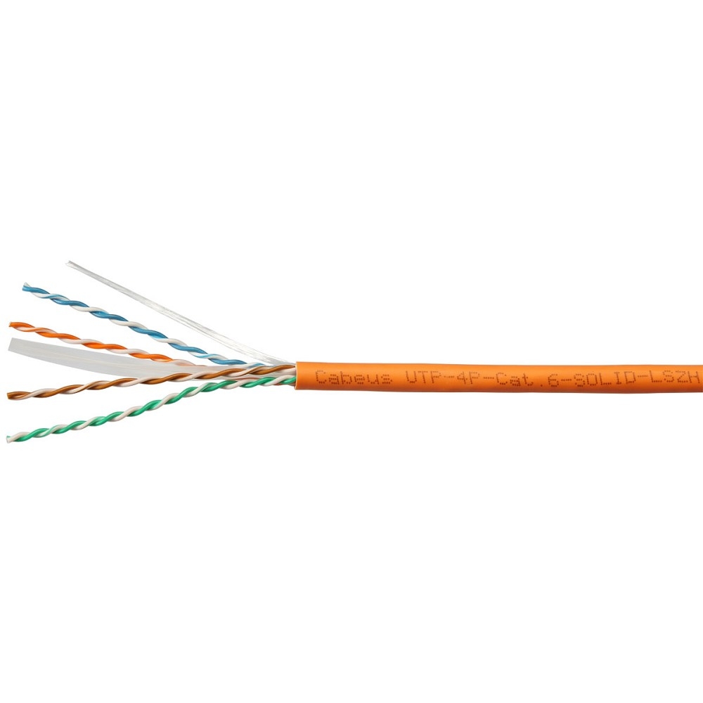 Cabeus UTP-4P-Cat.6-SOLID-LSZH-500 Кабель витая пара UTP (U/UTP), категория 6, 4 пары (23 AWG), одножильный, LSZH, нг(А)-HF, оранжевый (500 м) 500м