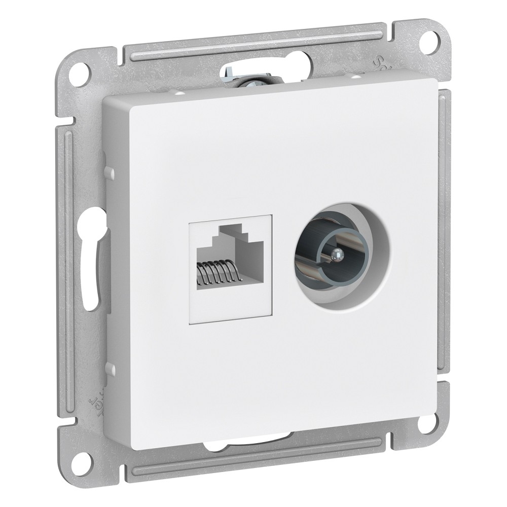 Розетка компьютерная + телевизионная 2-м AtlasDesign RJ45 кат.5E + TV механизм бел. Systeme Electric ATN000189