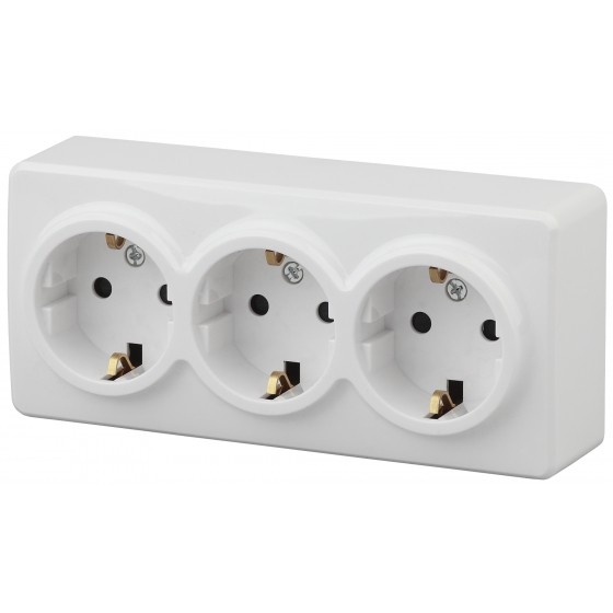 Эра Б0020700 11-2208-01 Розетка 3 х 2P+E Schuko, 16АХ-250В, ОУ, Эра Эксперт, белый