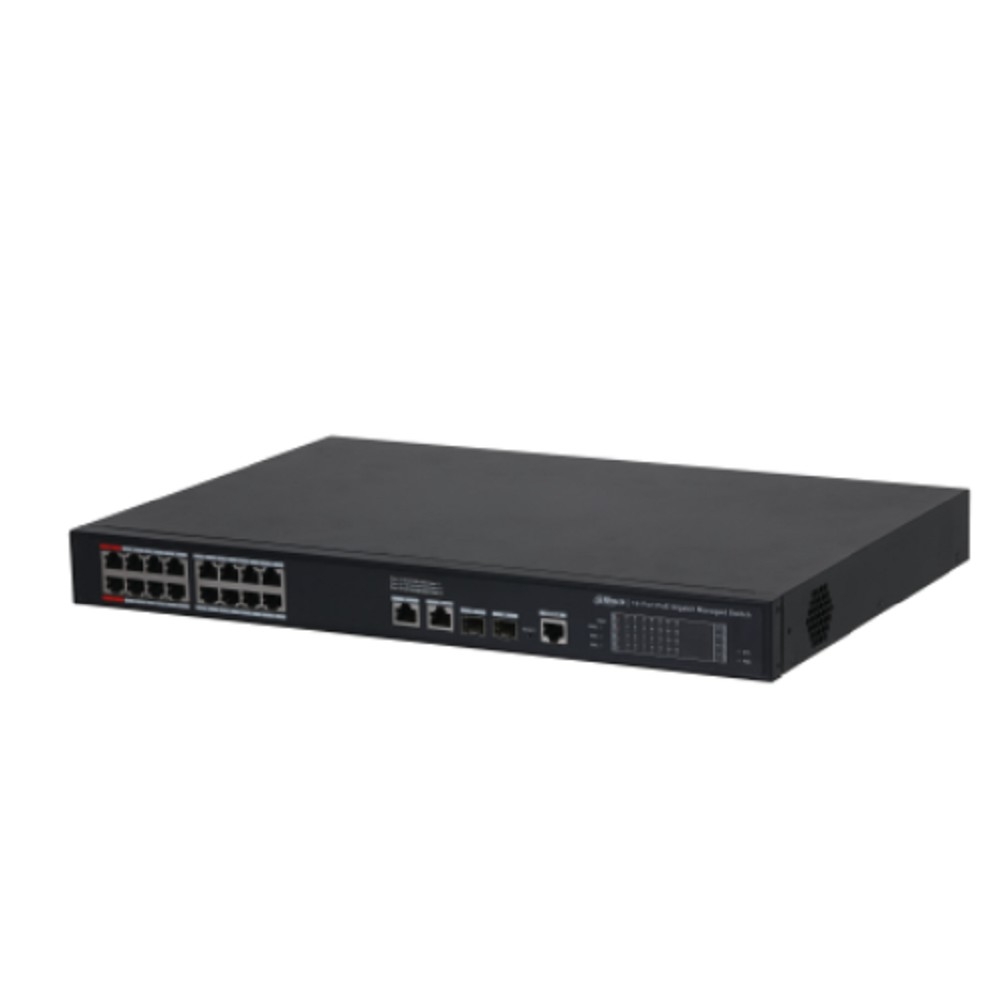 Коммутатор 20-портовый гигабитный управляемый с PoE Dahua DH-S4220-16GT-240, уровень L2, 16xRJ45 1Gb PoE, 2xRJ45 1Gb, 2xSFP 1Gb, суммарно до 240Вт, коммутация 56 Гбит/с, MAC-таблица 8к, металл