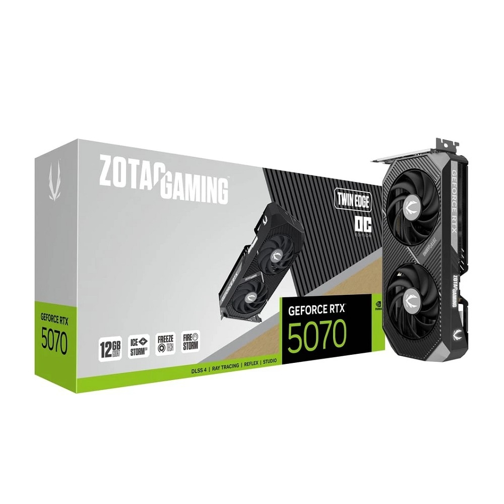 Видеокарта Zotac NVIDIA - GeForce RTX 5070 Twin Edge OC, PCI-E 4.0, GDDR7 12GB 192bit, 1x HDMI, 3x DP, max 7680 x 4320 (8K), ZT-B50700H-10P