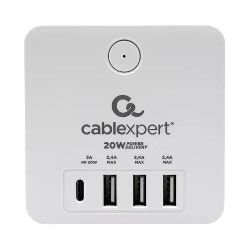 Cablexpert Сетевой фильтр Cube CUBE-4-CU3-W (4р, 16А, 1xType-C PD, 3 х USB, ур.защиты 2+) белый, коробка