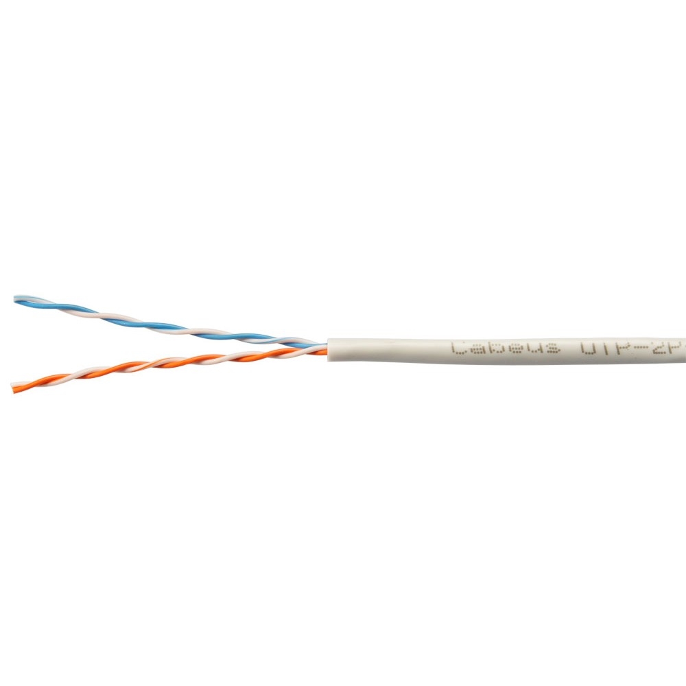 Cabeus UTP-2P-Cat.5e-SOLID-LSZH-GY-500 Кабель витая пара UTP (U/UTP), категория 5e, 2 пары (24 AWG), одножильный, серый LSZH, нг(А)-HF 500м