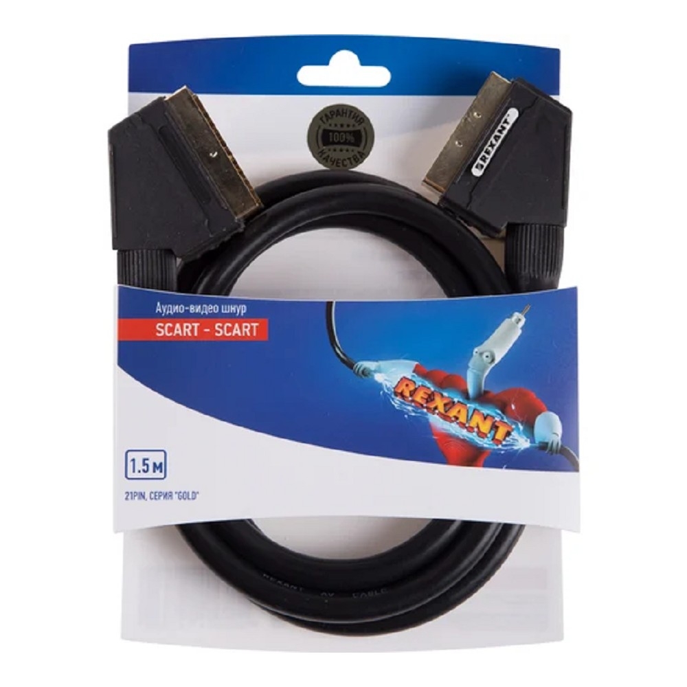Rexant (06-3075) Шнур SCART - SCART (21pin) 1,5м, Gold
