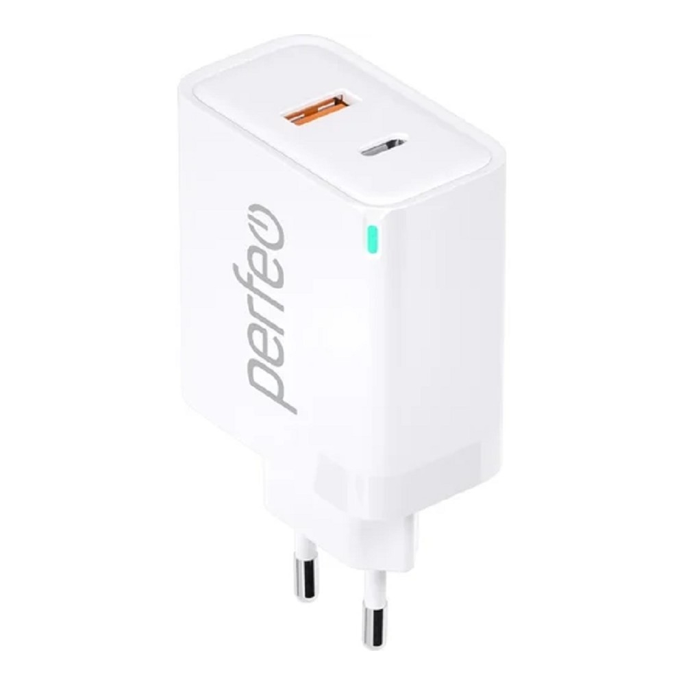 PERFEO Сетевое зарядное устройство с двумя разъемами USB-A+TYPE-C, GaN, 30W, белый (I4653)