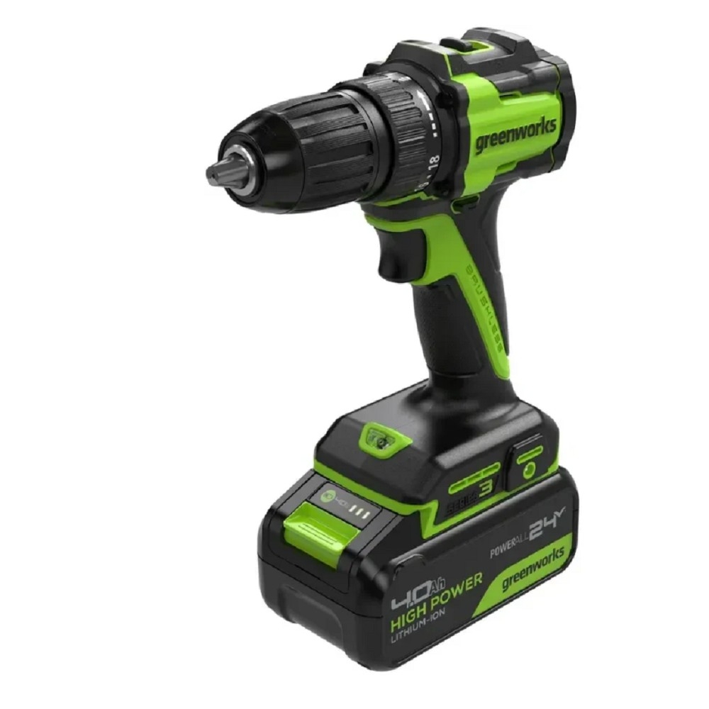 Greenworks DD345, 24V, Дрель-шуруповерт аккумуляторная, бесщеточная, 27/45 Нм,13мм,1х4Ач,ЗУ,кор  [3708307CUB]