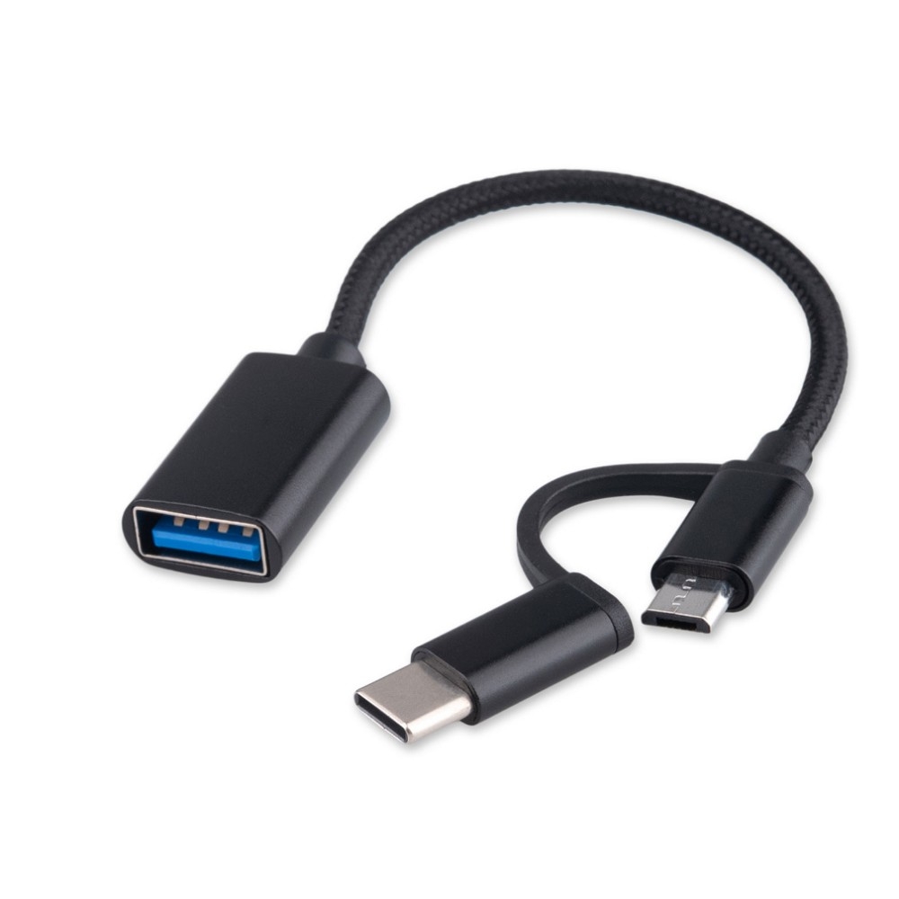 Кабель-переходник USB2.0 OTG Cablexpert A-OTG-CMAF2-2in1, Type-C(M)+MicroUSB(M)/AF,  алюм+нейлон.оплётка, 0.15м, пакет