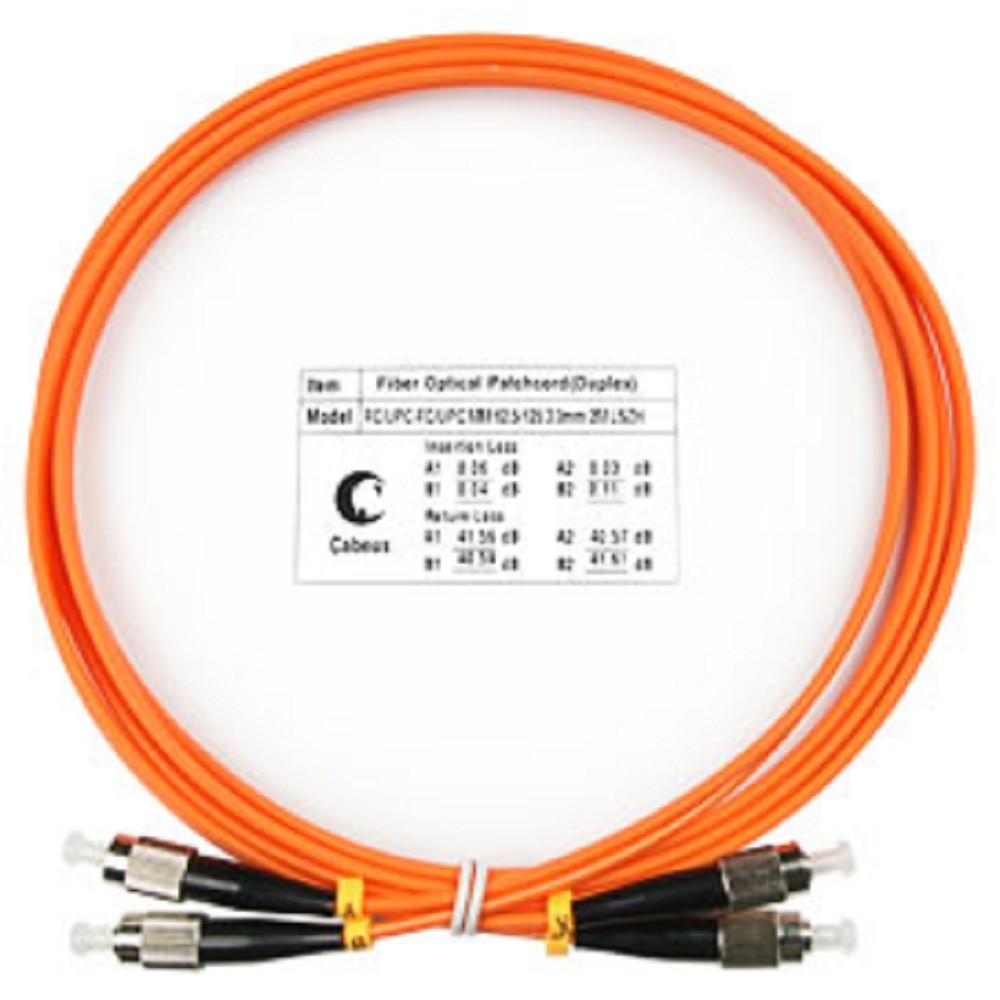 FOP-62-FC-FC-2m Коммутационный шнур оптический Cabeus tight buffer Duplex FC/FC (UPC/UPC) OM1 625/125 LSZH D 3мм 2м цвет: оранжевый