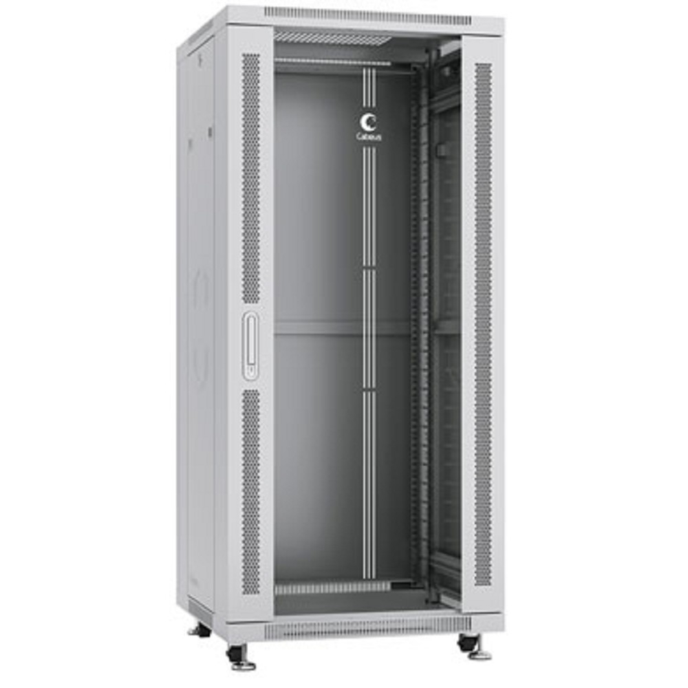 Cabeus SH-05C-27U60/100 Шкаф монтажный телекоммуникационный 19" напольный для распределительного и серверного оборудования 27U 600x1000x1388mm (ШхГхВ) передняя стеклянная и задняя сплошная металлическая двери, ручка с замком, цвет серый (RAL 7035)