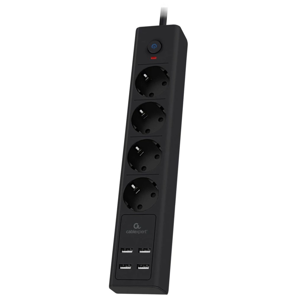 Cablexpert Сетевой фильтр Exnovo EXN-4-U4-B-2 (4р, 16А, 4 х USB, 3.4A, 2м, ур.защиты 4+) черный, коробка {22560}