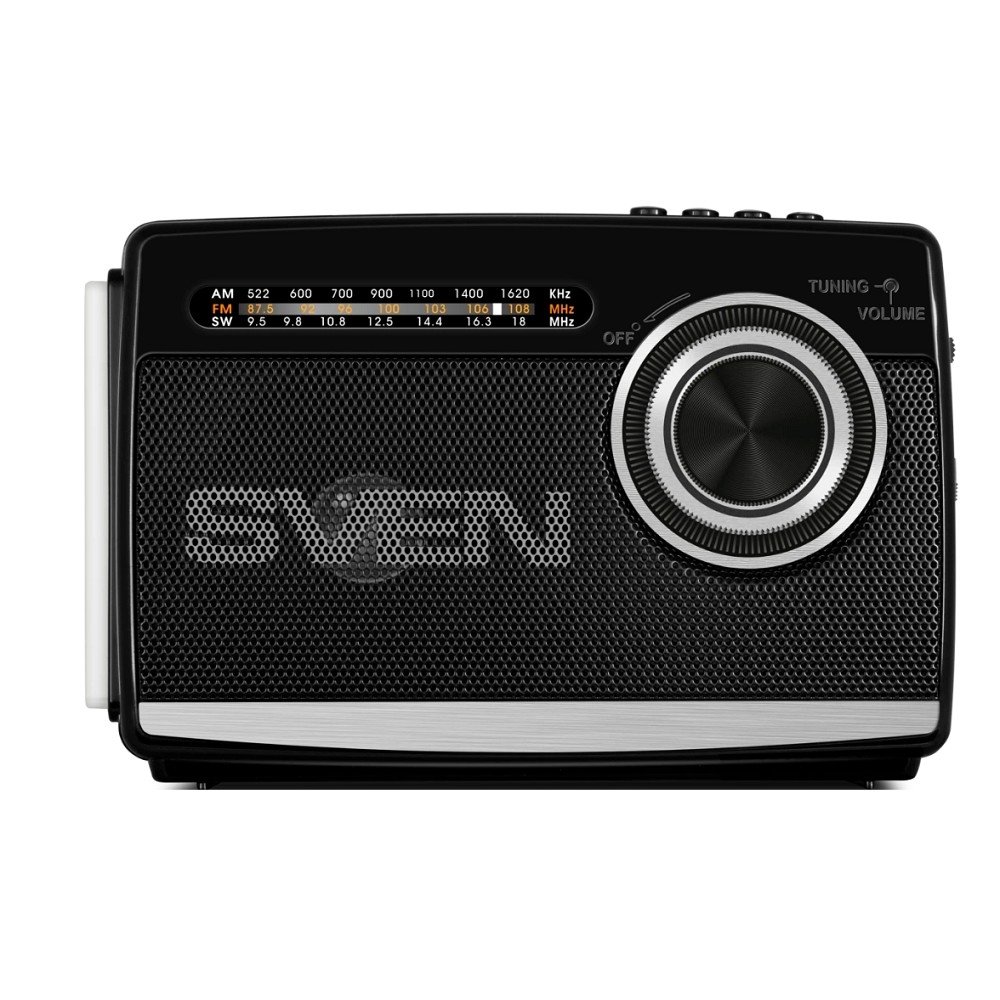 SVEN АС SRP-155, чёрный (3 Вт, Bluetooth, FM/AM/SW, USB, microSD, фонарь, встроенный аккумулятор)
