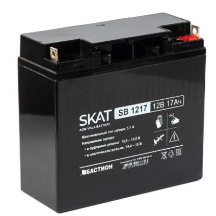 АКБ БАСТИОН SKAT SB 1217 AGM 12V 17Ач I зар.5,1А, B1 (под болт М5), гарантия 18 мес (2536) ШхВхГ 76х181х167