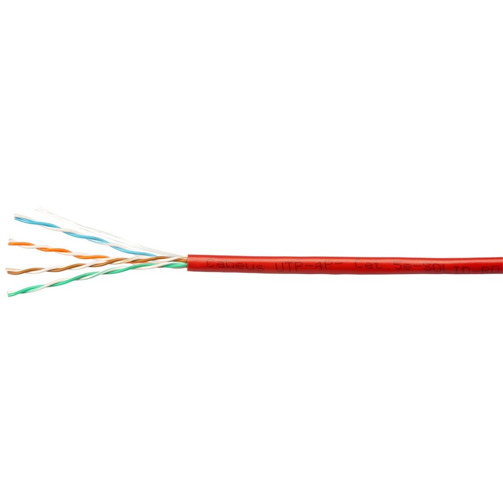UTP-4P-Cat.5e-SOLID-RD-100 Кабель витая пара Cabeus UTP 4 пар. кат. 5е одножильный D 05 AWG24 PVC нг(А)-LS 1м (коробка 100м) внутренний цвет: красный