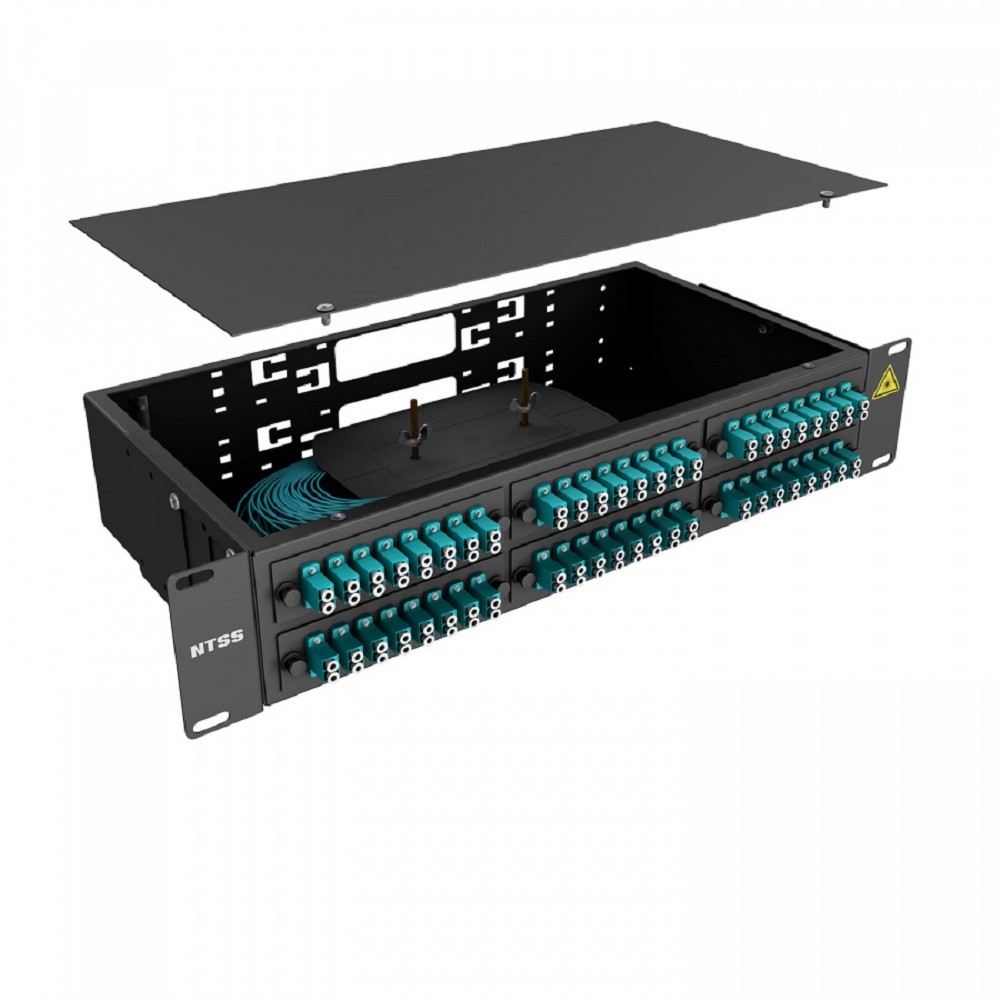 NTSS Кросс 19" NTSS PREMIUM, предсобранный 2U, 48 портов LC/UPC duplex, 50/125 мкм ОМ3, (розетки, сплайс 3шт, КДЗС, пигтейлы), черный, RAL9005 NTSS-RFOB-PM-2U-48-2LC/U-503-SP1.5G1A-BL