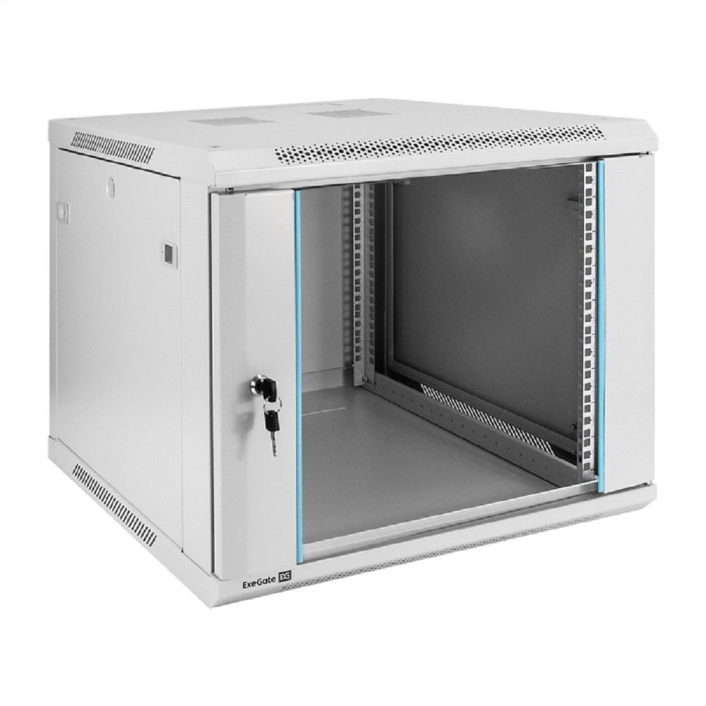 Exegate EX298602RUS Шкаф телекоммуникационный 19" настенный 9U ExeGate EC-WM-9U.600.G.GREY (19”, 9U, 600x600x500mm (ШхГхВ), передняя дверь закаленное стекло, съемные боковые панели, пыле- и влагозащит