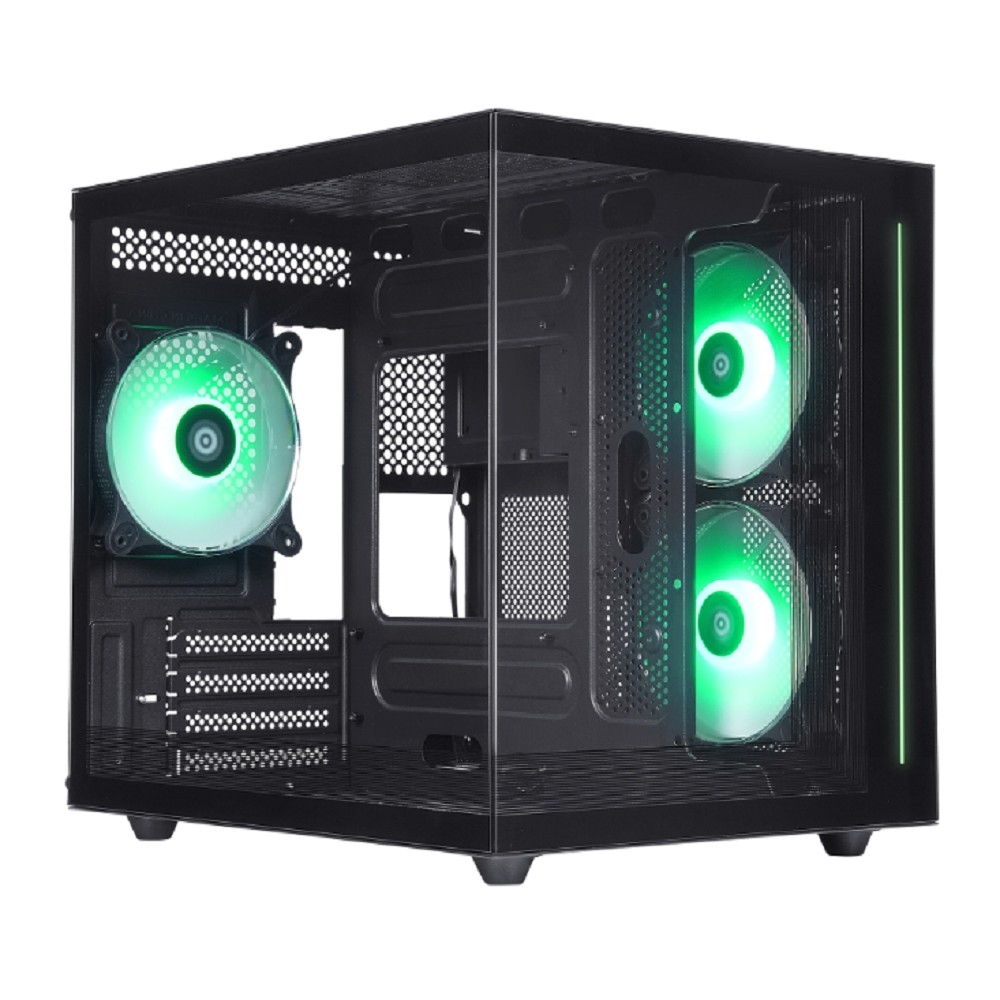 DEFENDER MINITOWER NovaCube Micro-ATX Mini-ITX W/O PSU 3x12cm ARGB Fan 2хUSB1.1+3.0 3.5jack черный c окном 25103 DEFENDER