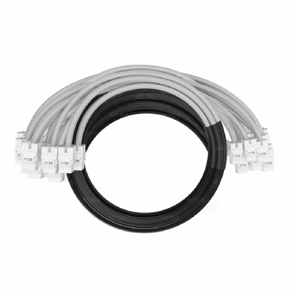 NTSS Кабельная сборка NTSS PREMIUM 24pc, UTP CAT5e, оконцована разъемами KEYSTONE RJ45 UTP CAT5e, заделка в чулке, вывод 0.6м, длина 16м, LSZH, серый NTSS-PC-PM-24-UTP-RJ45KJ-5e-S-0.6-16.0-LSZH-GY