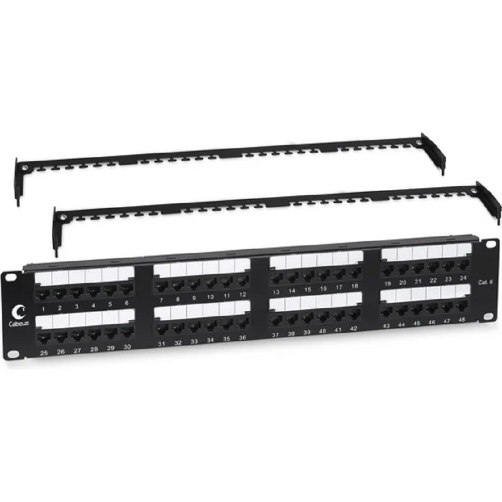 Cabeus PL2-48-Cat.6-Dual IDC Патч-панель 19" (2U), 48 портов RJ-45, категория 6, Dual IDC, с задним кабельным организатором