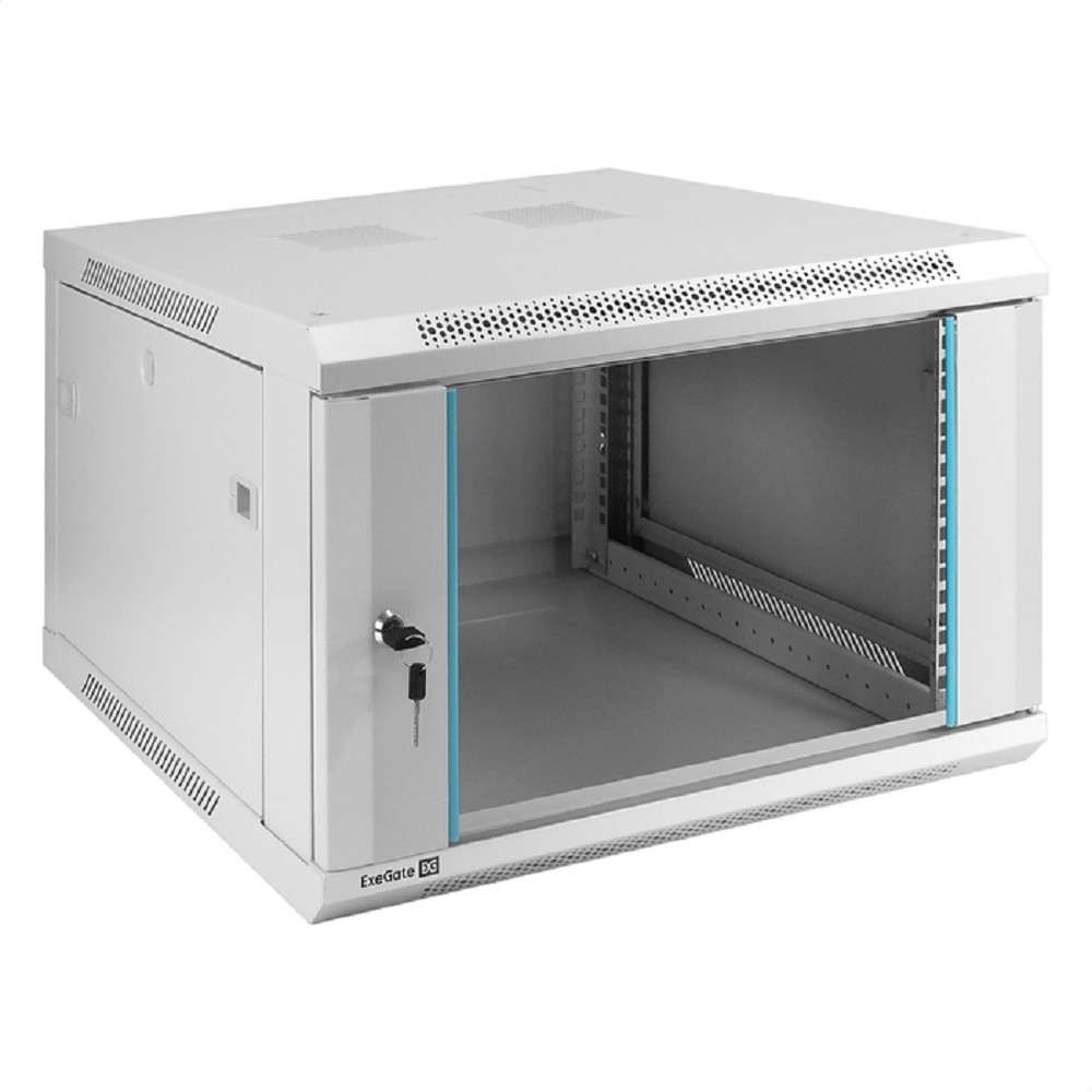 Шкаф телекоммуникационный 19" настенный 6U ExeGate EC-WM-6U.600.G.GREY (19", 6U, 600x600x370 мм (ШхГхВ), передняя дверь закаленное стекло, съемные боковые панели, пыле- и влагозащита IP23, светло-серый RAL 7035)