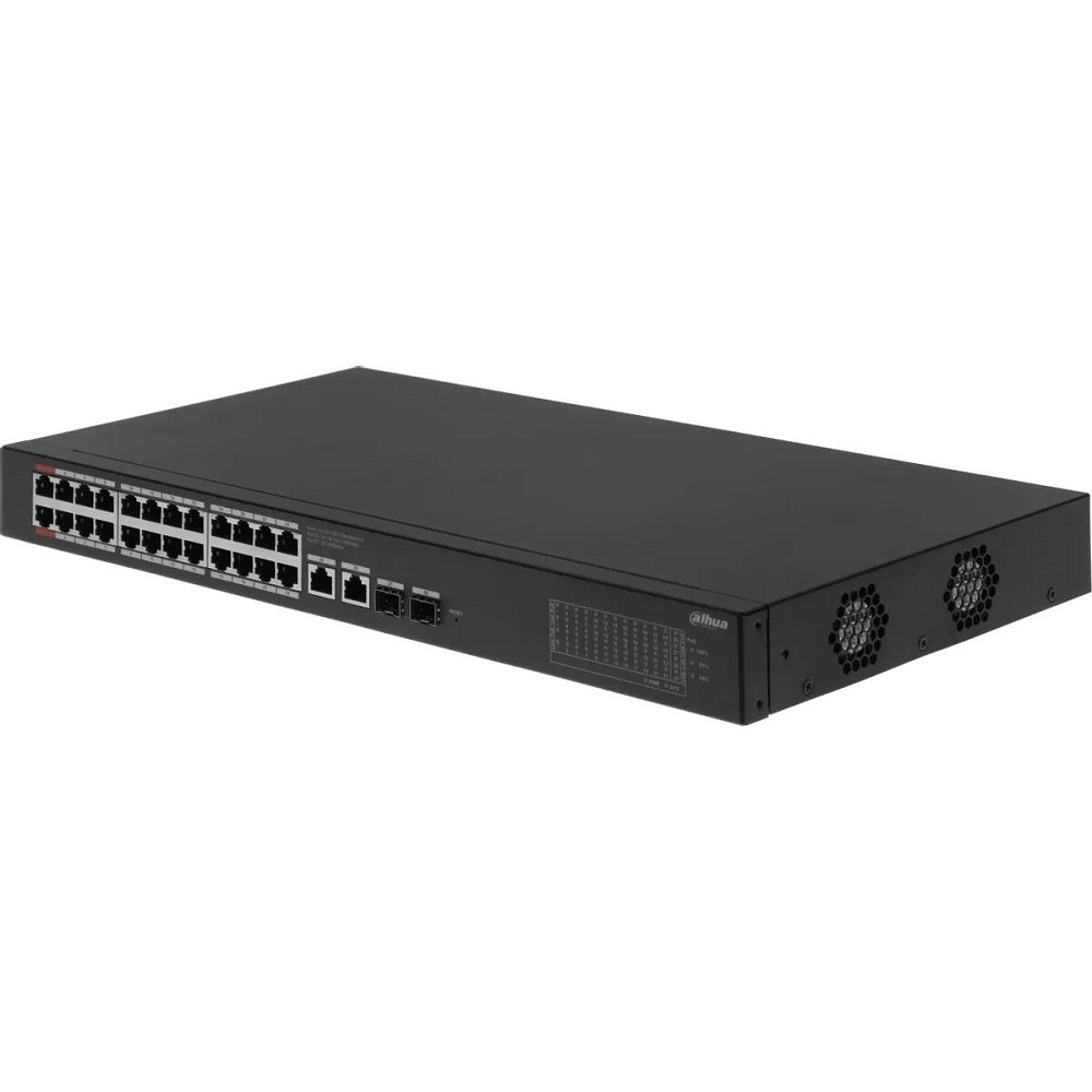 24-портовый неуправляемый гигабитный коммутатор с PoE уровень L2, Порты: 24 RJ45 10/100/1000Мбит/с (PoE/PoE+/Hi-PoE) 2 RJ45 10/100/1000Мбит/с (uplink) 2 SFP 1000Мбит/с (uplink), мощность PoE: порты 12 до 90Вт порты 324 до 30Вт суммарно до 375Вт, питание: 1