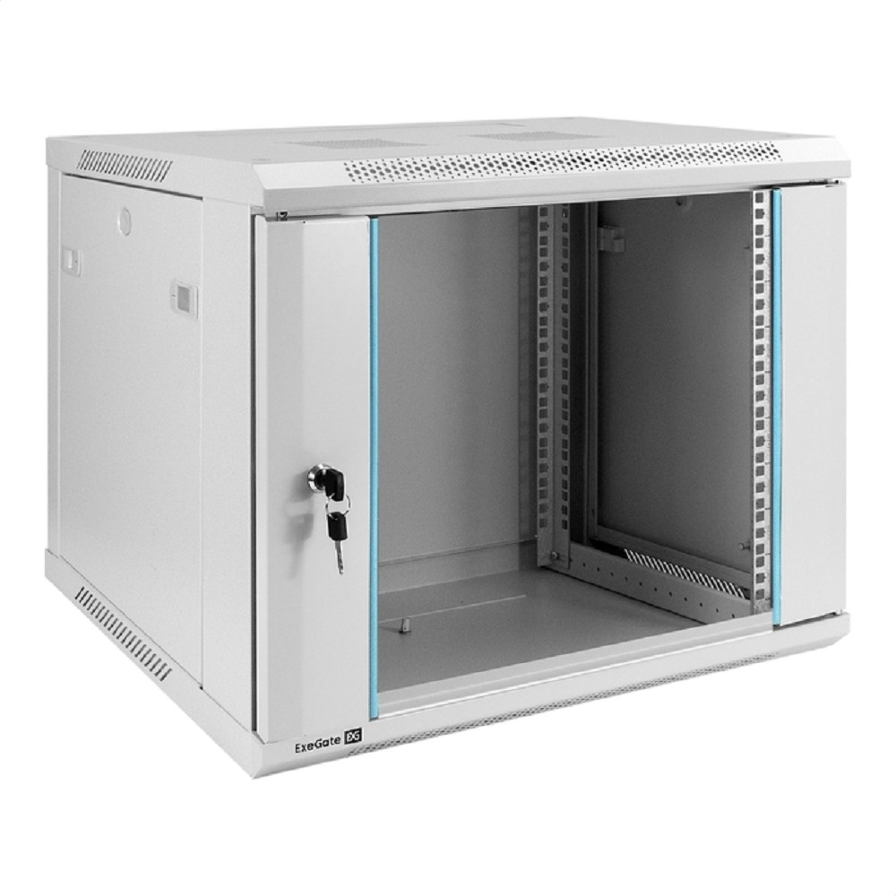 Exegate EX298601RUS Шкаф телекоммуникационный 19" настенный 9U ExeGate EC-WM-9U.450.G.GREY (19”, 9U, 600x450x500mm (ШхГхВ), передняя дверь закаленное стекло, съемные боковые панели, пыле- и влагозащит