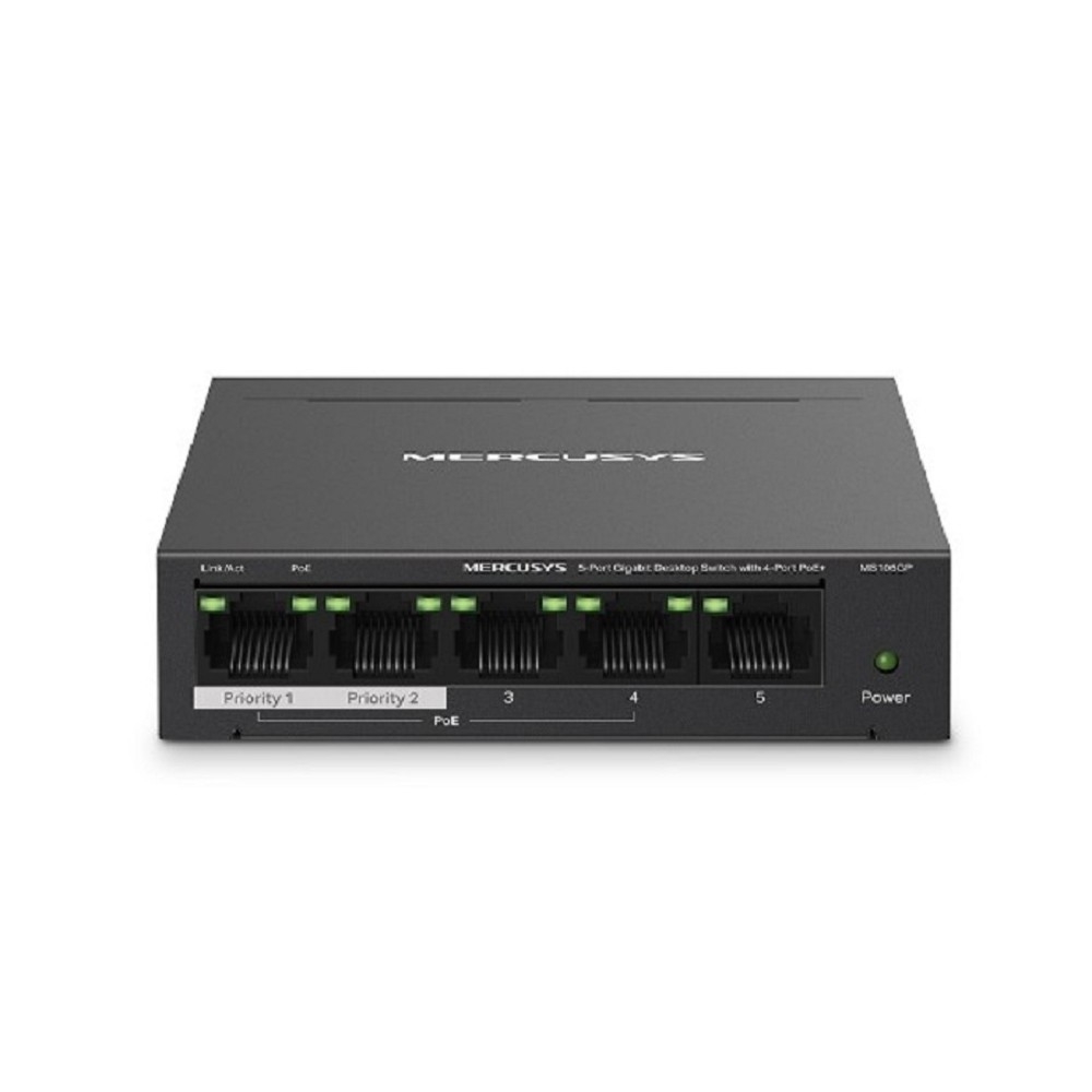 Mercusys MS105GP Настольный коммутатор с 5 гигабитными портами (4 порта PoE+)