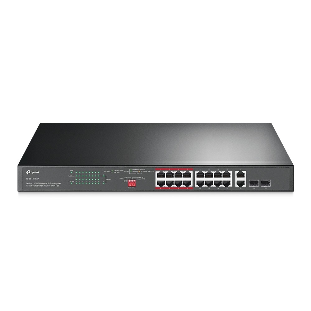 Коммутатор TP-Link SMB TL-SL1218MP, 16×PoE+ 10/100, 2×RJ45/SFP