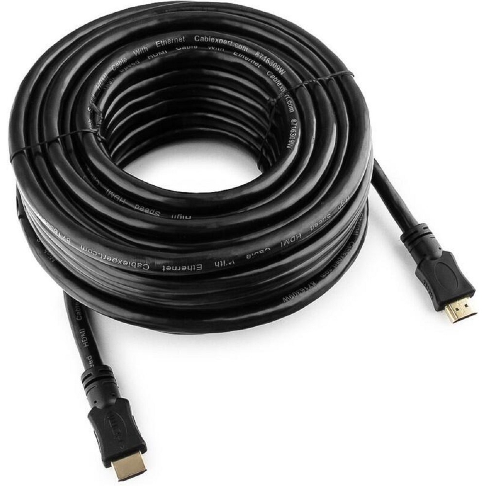 Gembird Кабель HDMI Cablexpert 19M/19M, v2.0, медь, позол.контакты, экран, 15м, черный, пакет [CC-HDMI4-15M]