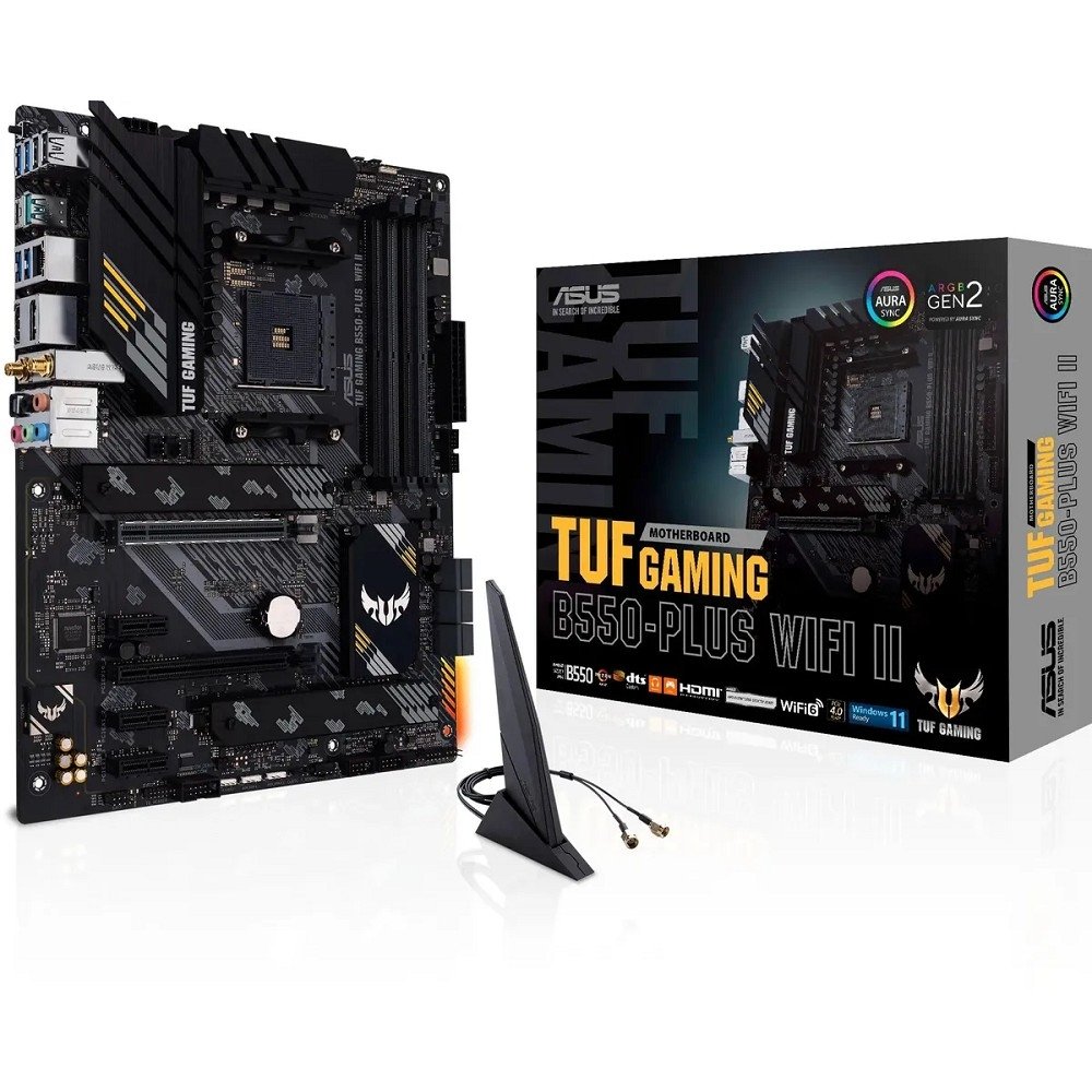 ASUS TUF GAMING B550-PLUS WIFI II (Socket AM4, ATX, 4xDDR4(128GB), DP/HDMI, 1xPCIe 4.0x16/1xPCIe 3.0x16/3xPCIe 3.0, 1xLAN (2.5GbE), Wi-Fi, BT, 6xSATA 6Gb/s, 2xM.2, 1xType-C 5xUSB 3.2, 2xUSB 2.0)