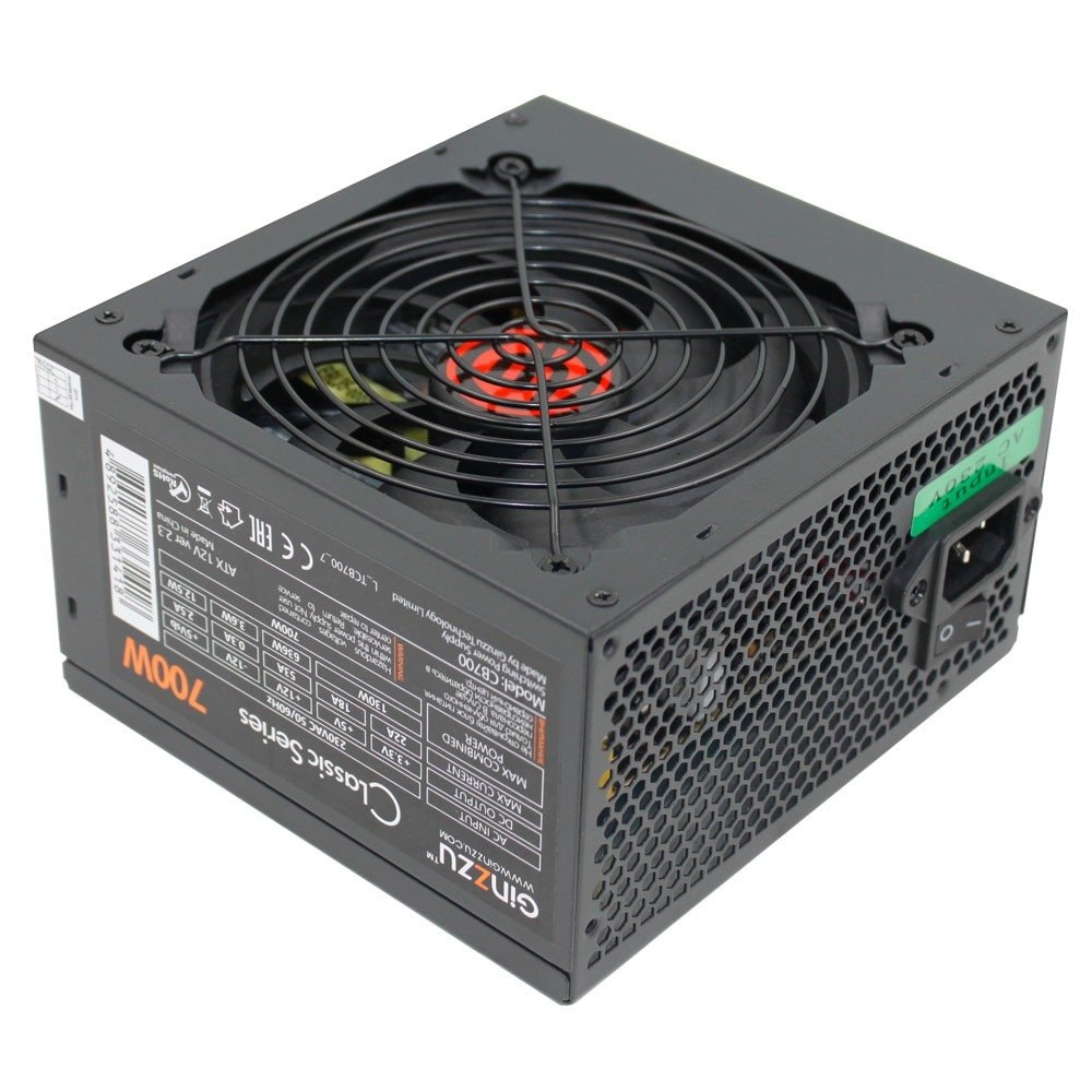 Блок питания Ginzzu CB700 12CM черный,24+4p,2 PCI-E(6+2), 6*SATA, 3*IDE,оплетка MB, кабель питания